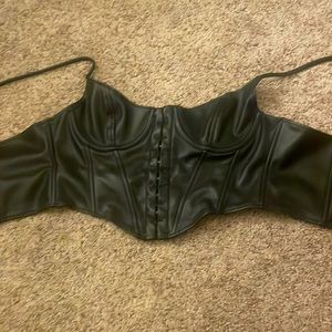 White fox boutique size large black leather corset
